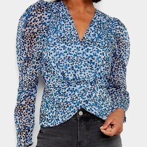 Express Blue Leopard Print Blouse Size XS NWT